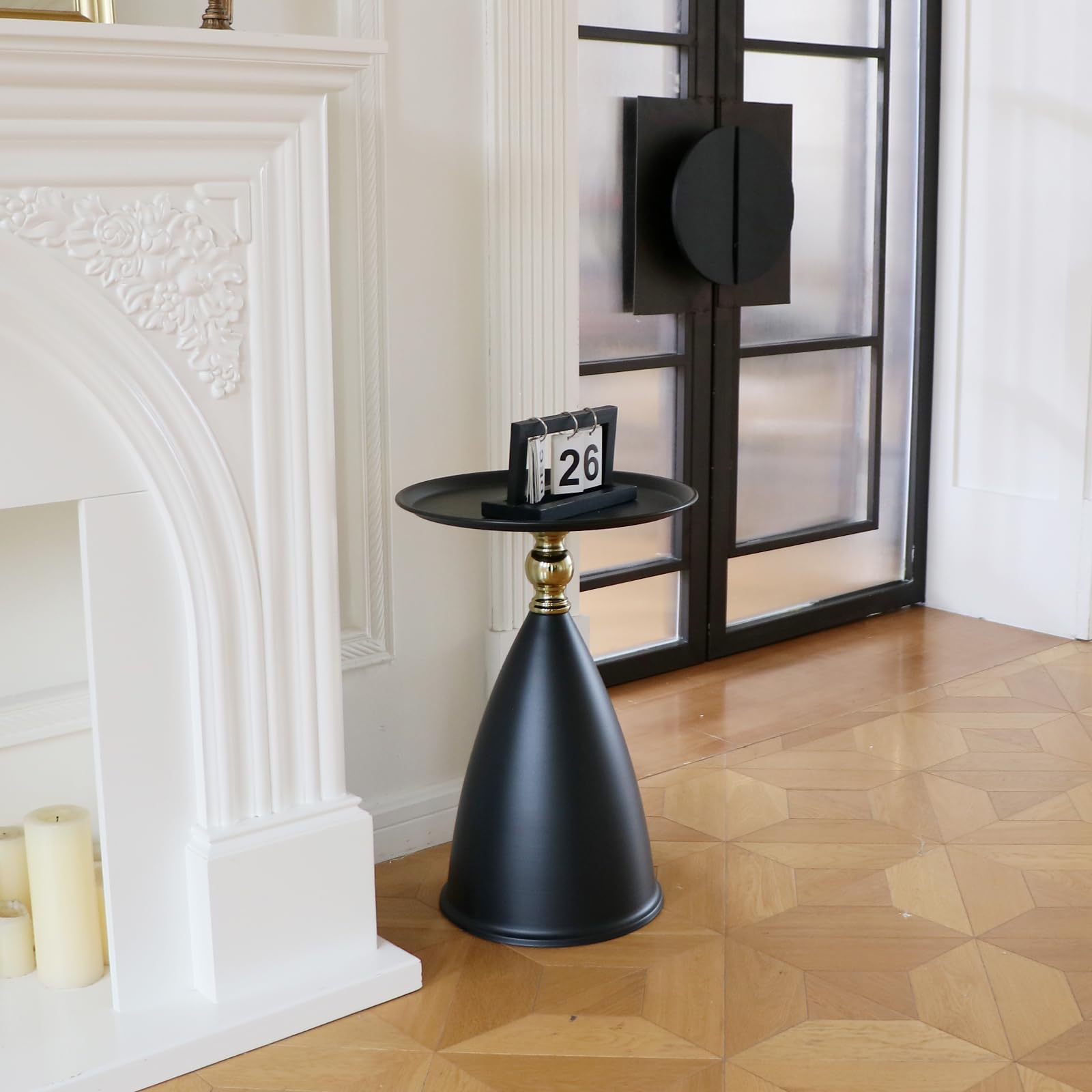 seonyou Round Side Table Modern Small End Table, Black Pedestal Circle Accent Tables Metal, Drink Martini Tables for Small Spaces and Living Room Couch Office