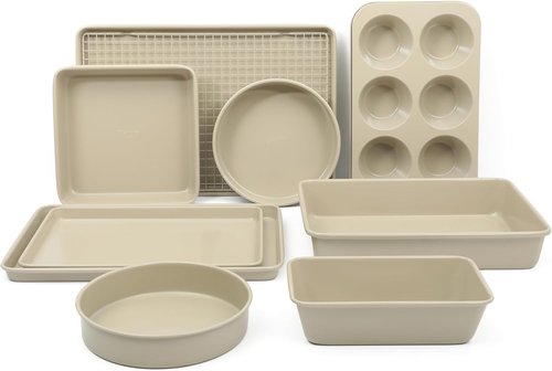 Martha Stewart Gallen 10-Piece Non-Stick Bakeware Set | Ceramic, PFA-Free & Non-Toxic - Taupe