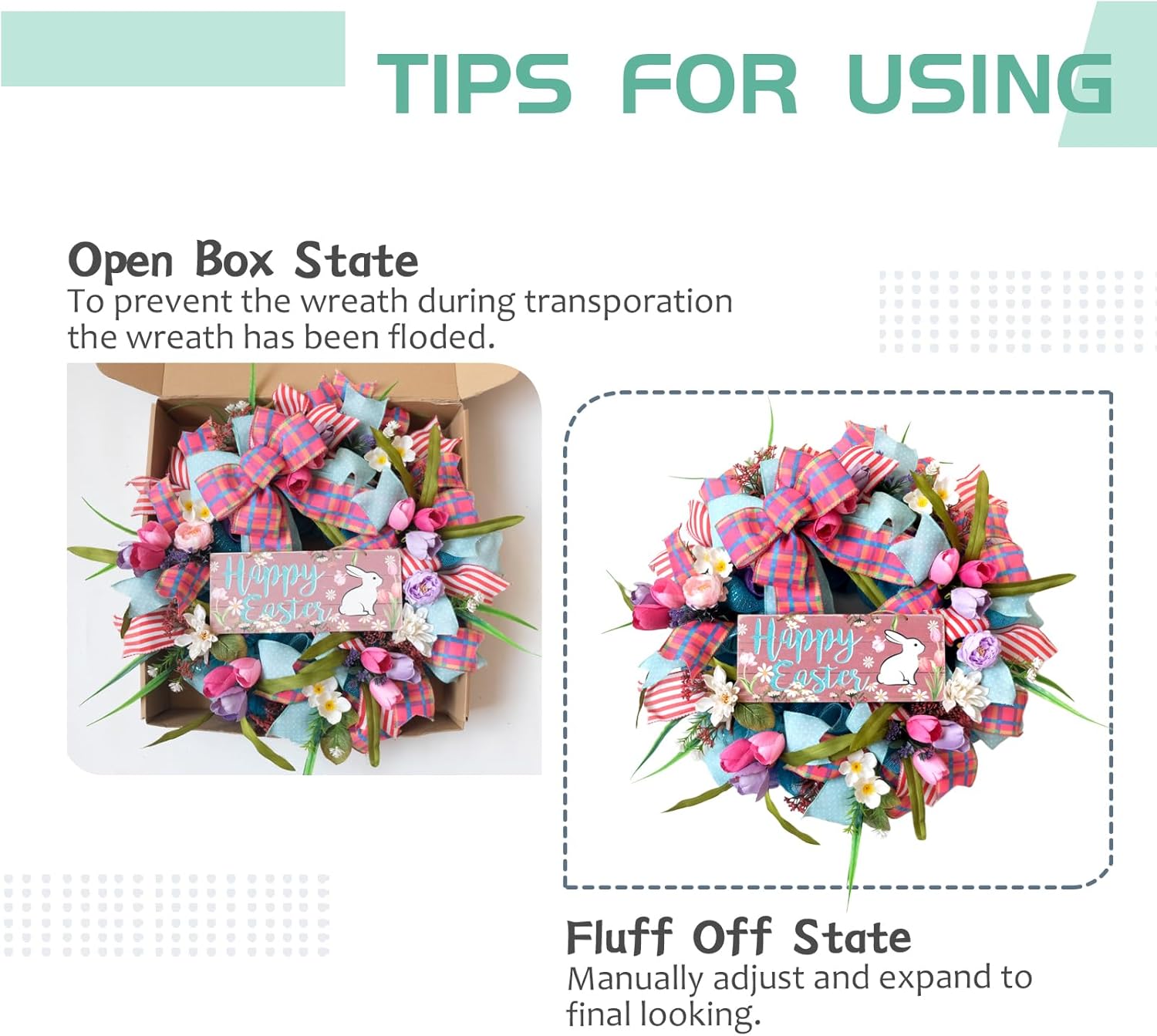 Skiennix 22-Inch Easter Bunny Wreath - Spring Decor with Pink Tulips & Flowers for Indoor/Outdoor Use