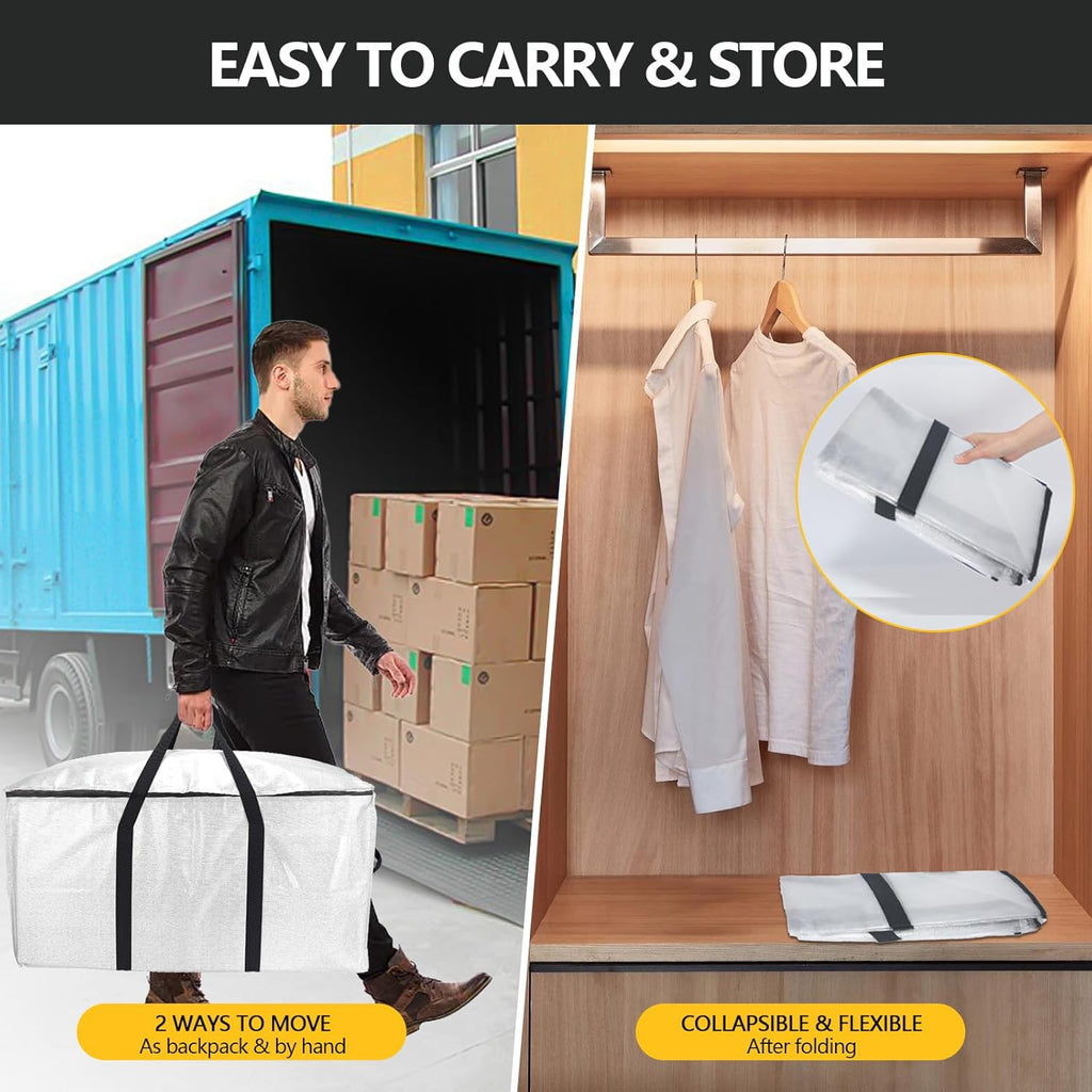 Skiennix Extra Large Heavy Duty Storage Bags Set - Waterproof Moving Totes with Handles | 6 Bags & 10 Vacuum Seal Bags for College Dorm, Travel, Camping