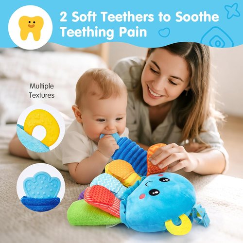 Hahaland Baby Sensory Toys - 15-in-1 Soft Tummy Time Toy with Crinkle Rattle & Mirror | Ideal for Infants 0-6 Months