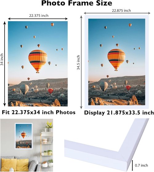 JCJMY Picture Frame - 22.375x34 Inch White Frame for Horizontal & Vertical Wall Hanging Photos