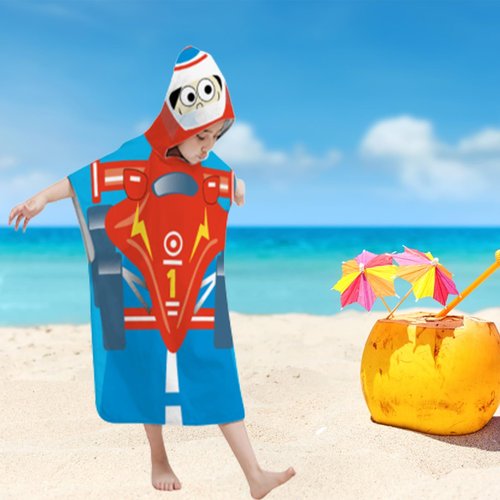 ARNUAETY Kids Hooded Beach Towel, Cartoon Car Cover Up for Beach Pool Bath, 59 x 29 Inch Super Absorbent Toddler Bath Towel for 3-8 Years Old