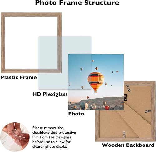 JCJMY 8x8 Picture Frame - Rustic Brown Wall & Tabletop Display | Durable Shatter-Resistant Plexiglass