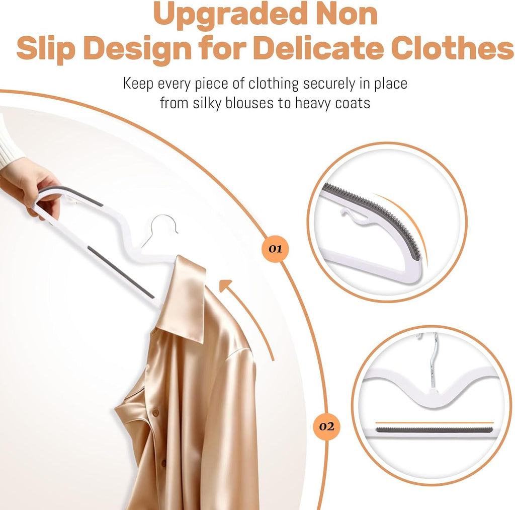 Sishynio Heavy-Duty Plastic Hangers - 20 Pack with Non-Slip Pads | Space-Saving Closet Organizer (Grey)