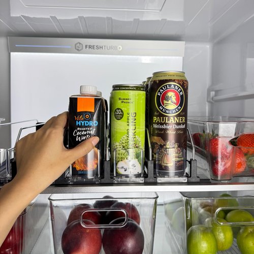Neehows Drink Organizer for Fridge, Self Pushing Soda Can Dispenser for Refrigerator, Automatic Beverage Pusher Glide Beer Water Bottle Holder -5 Rows, Black