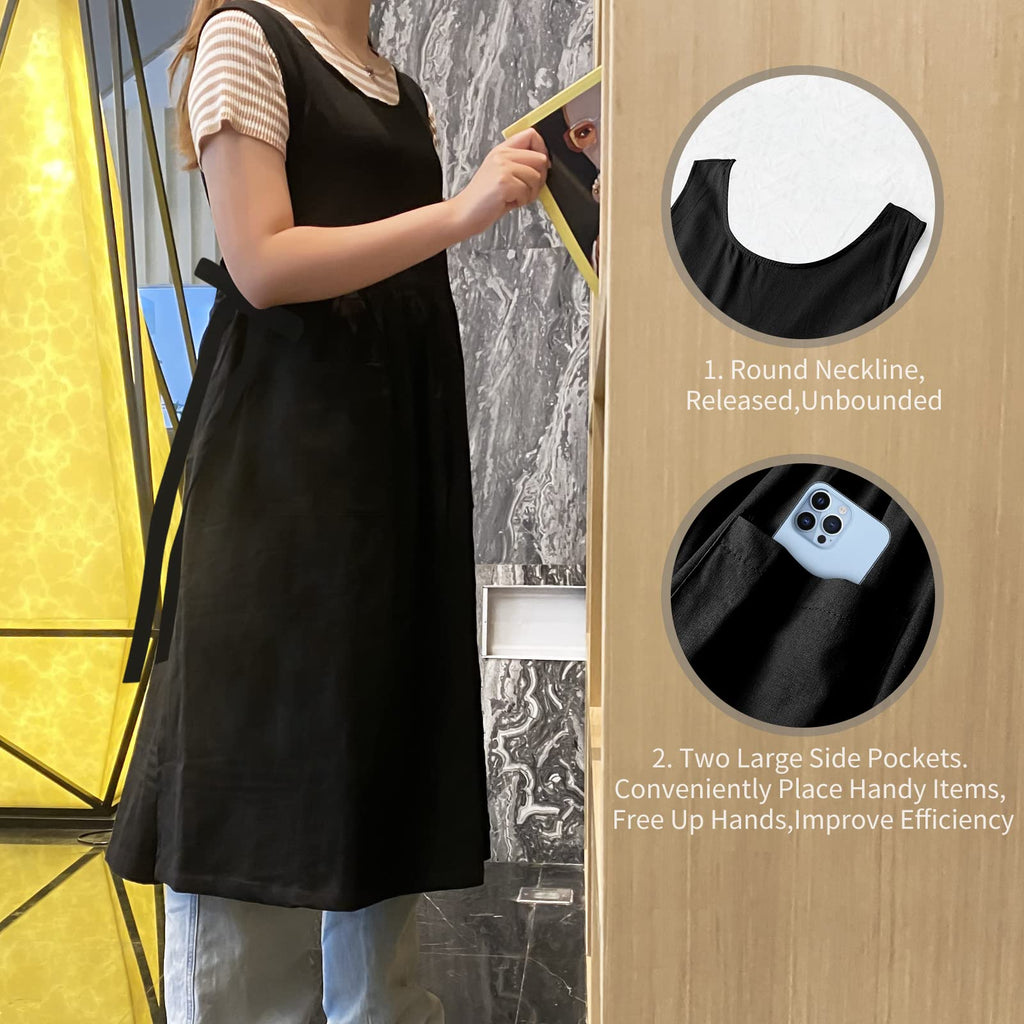 KKTOCHVC Premium Plus Size Apron Adjustable Waistline Bib Apron,Soft Cotton Blend Apron with Pockets (Black)
