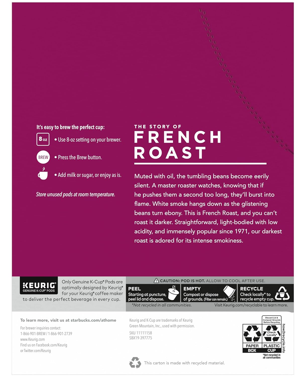 Starbucks French Roast Coffee K-Cup Pods - Intense Dark Roast Flavor | 72 Pods Total (3 Boxes)