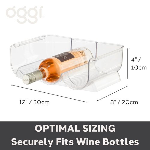 Oggi Bottle Rack for Wine, 6 Bottle Wine Storage - Stackable Wine Rack, Secure Stack Tabs. Water Bottle Storage, Wine Bottle Holder for Kitchen, Cabinet, Fridge - Each Rack Holds 3 Bottles, 2 Pack