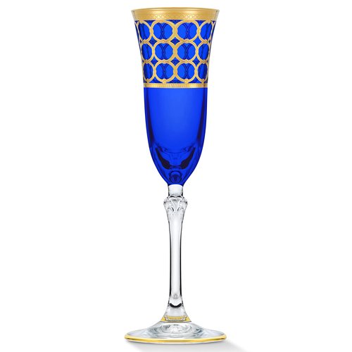 Lorren Home Trends Cobalt Blue Champagne Flutes with Gold Rings, Set of 4