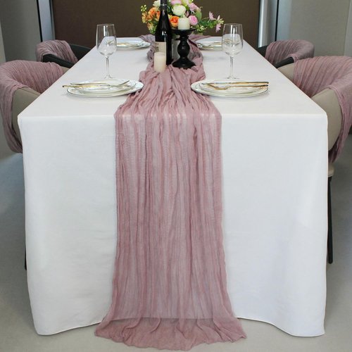 LuxeLouise Cheesecloth Table Runner - 120 Inch Chiffon Gauze for Elegant Table Decor | Dusty Pink, 2 Pack