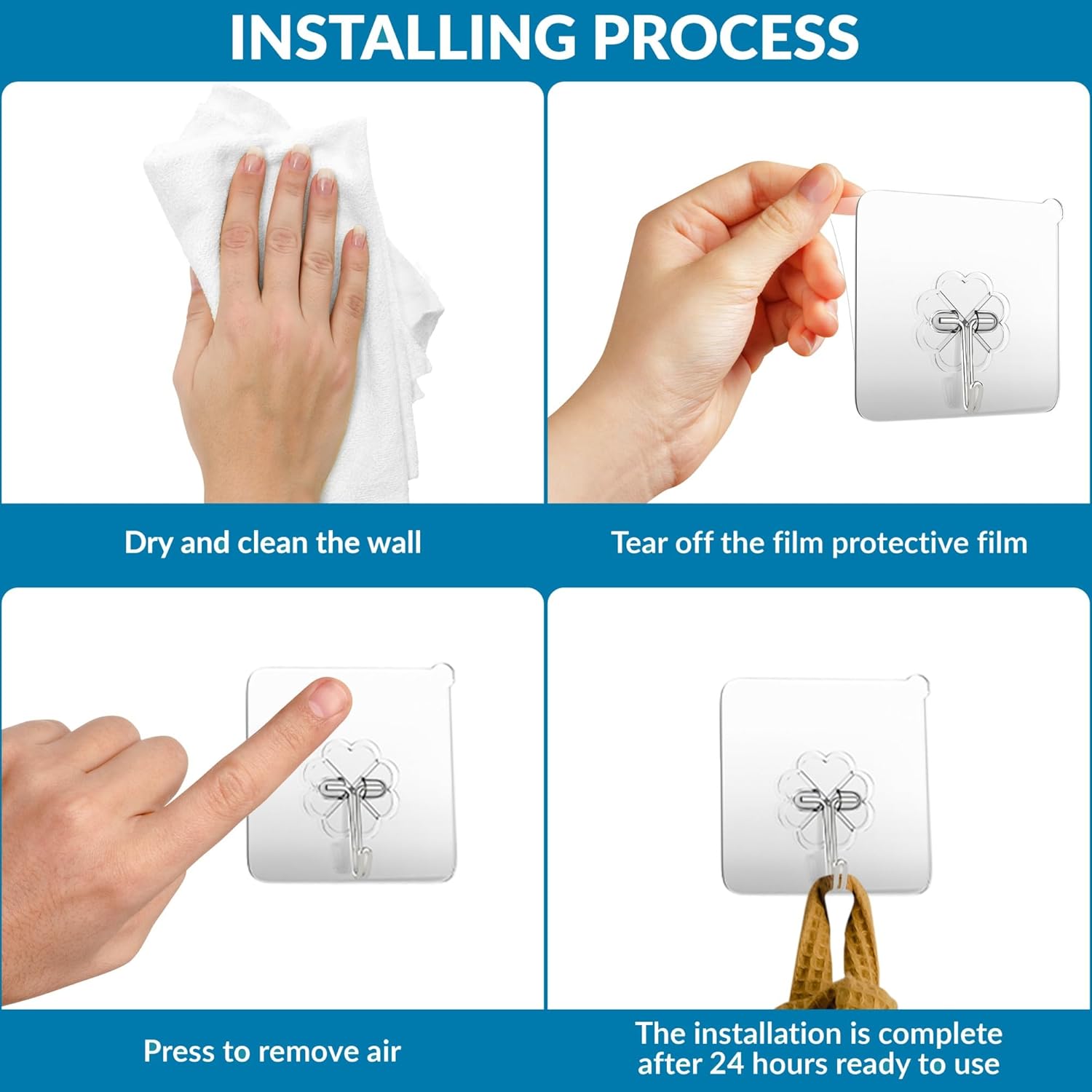 10 Pack Heavy Duty Self-Adhesive Wall Hooks by [Brand Name] - Transparent, Waterproof & Oilproof, Holds 33lbs for Bathroom & Kitchen