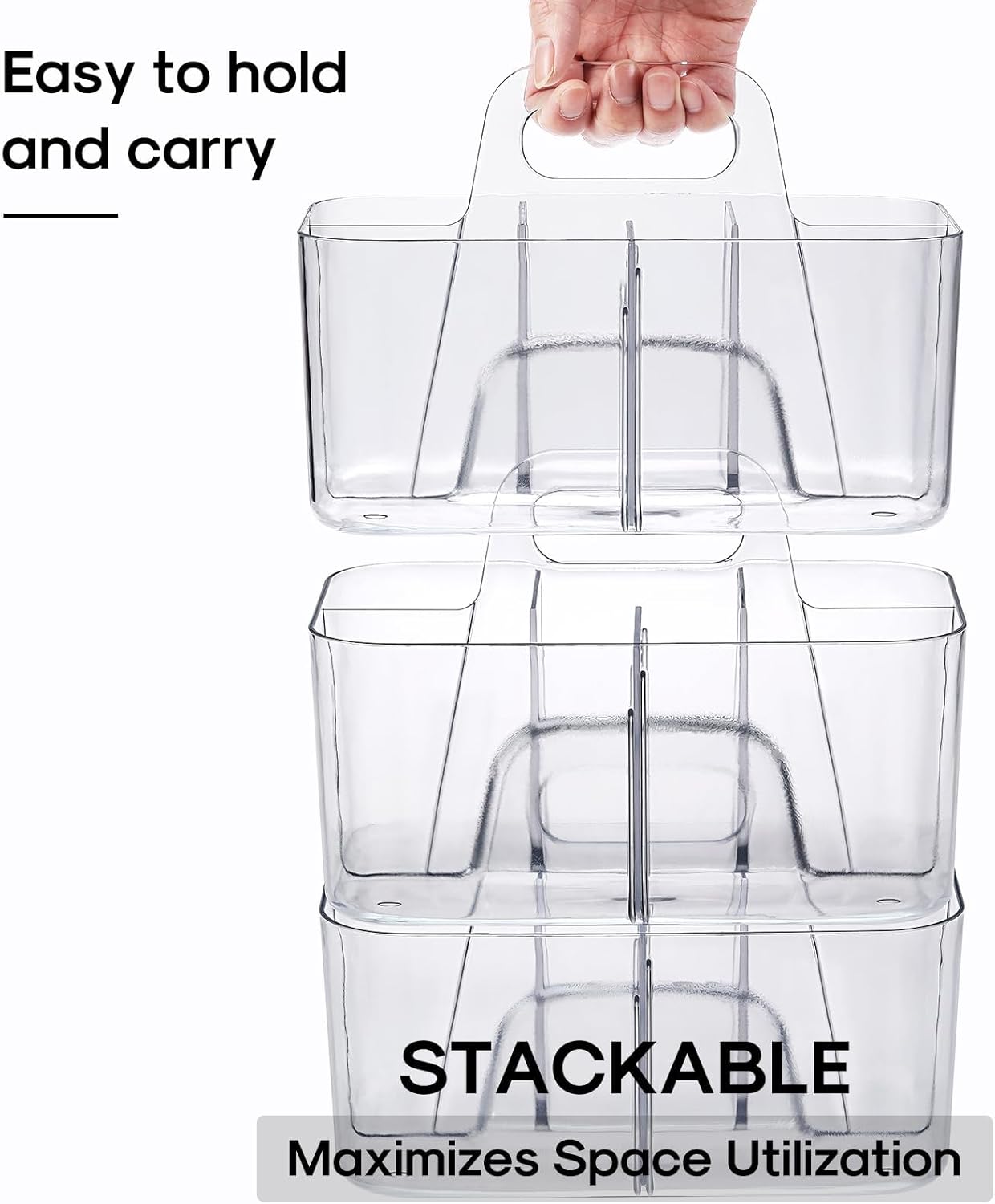 Multiuse Caddy Organizer by [Brand Name] - Portable Plastic Tote Bin for Art, Makeup & Office Supplies - Clear
