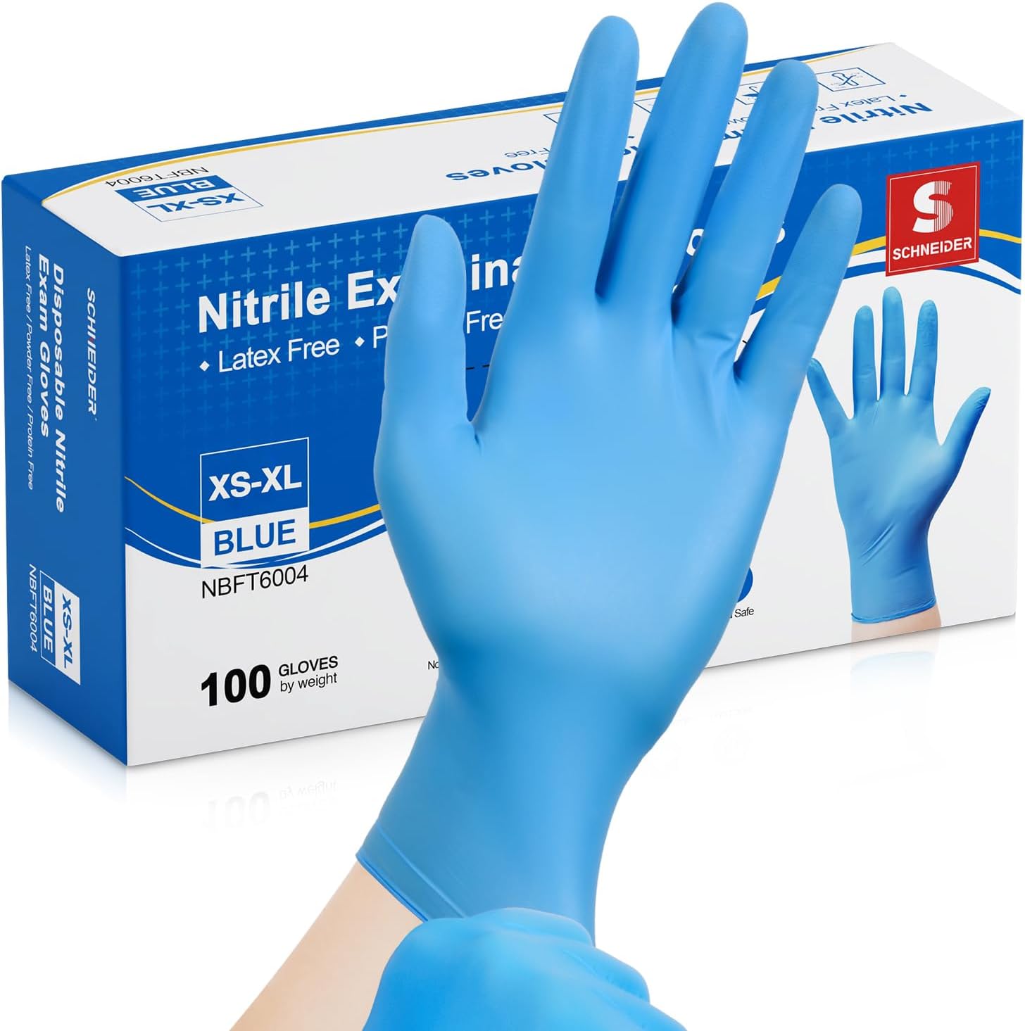 Schneider Nitrile Exam Gloves - Medical Grade Blue Disposable | Latex-Free Rubber Gloves for Food Prep & Cleaning