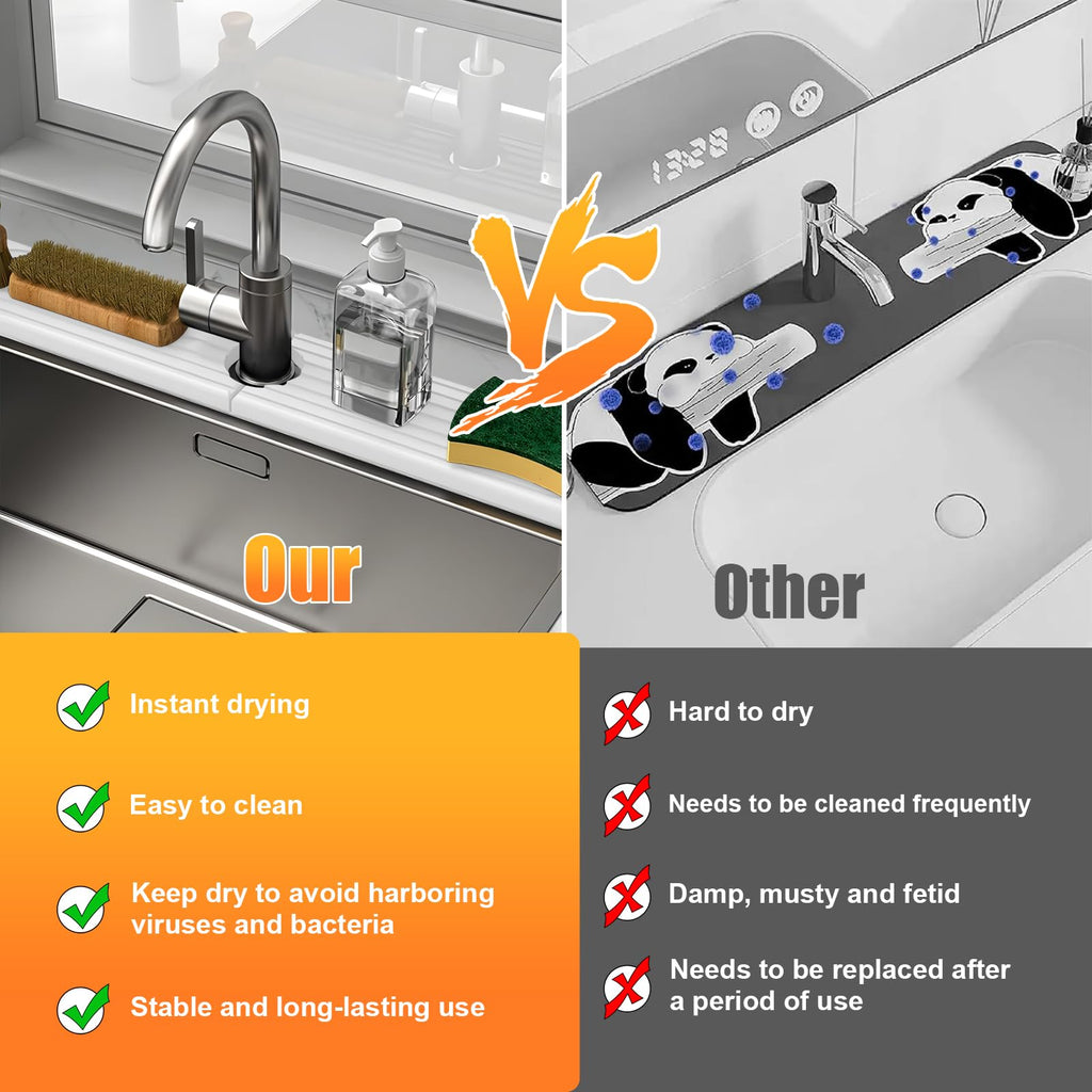 Kitchen Sink Faucet Mat, Super Absorbent Diatomaceous Earth kitchen Sink Mat Prevents Water Pooling in Sinks, Sink Splash Guard for Kitchen Bathroom Keeps Counrtops Dry (White)