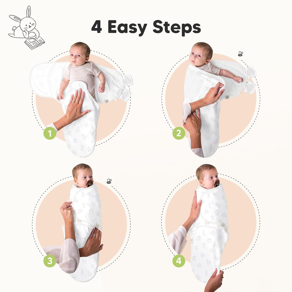 Skiennix 3-Pack Organic Baby Swaddle Sleep Sacks - Soft & Snug for Newborns 0-3 Months | ABC Land Rose