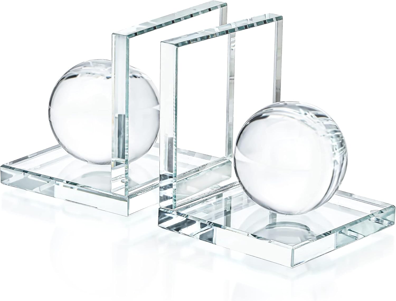 Skiennix Crystal Bookends - Sturdy L-Shape Design with Non-Skid Base | 4-Inch Clear Decorative Ornaments