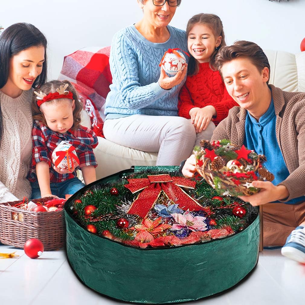 ProPik Christmas Wreath Storage Bag - Heavy-Duty Tear Resistant Container with Handles | 30” X 8” (Green)