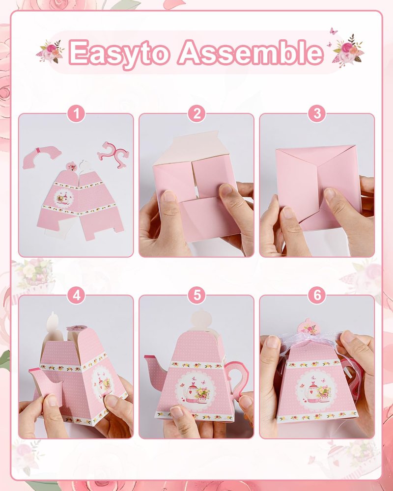 Liobelon 24 Pieces Floral Tea Party Favors Boxes Centerpiece Table Decoration Teapot Favor Boxes Tea Party Treat Gift Boxes Goodie Treat Bags Candy Boxes for Wedding Baby Shower Tea Party Decorations