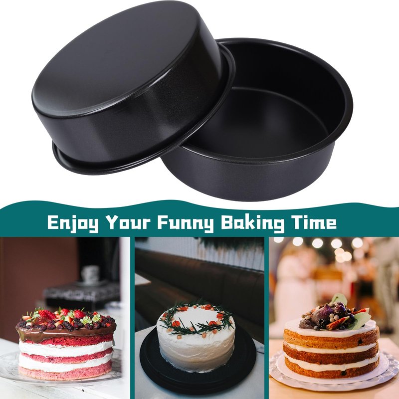 SAGOOITS 6 Inch Cake Pan Set for Baking - 2 Round Cake Pans with 50 Pieces Parchment Paper, Nonstick Deeper Circle Cake Baking Pans Sets for Baking-Black