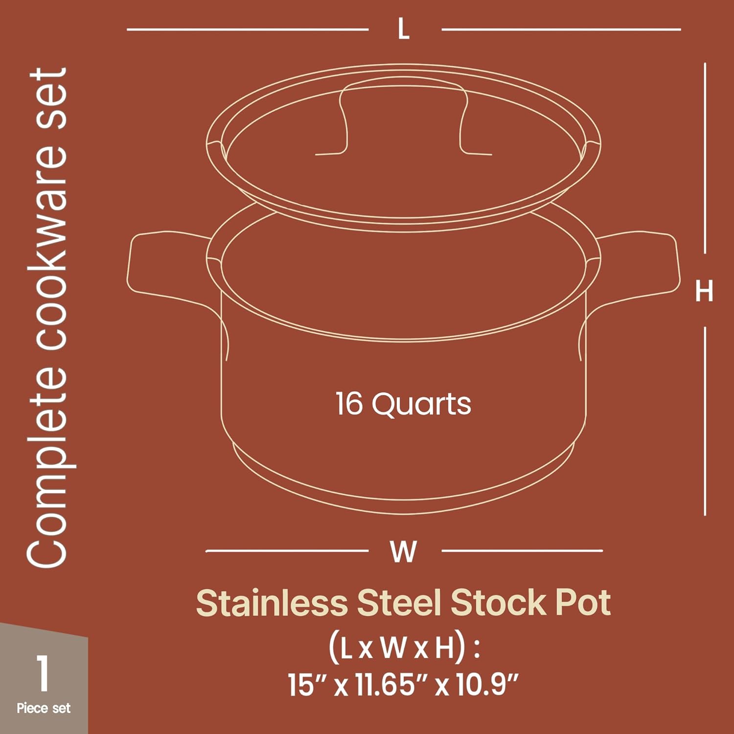 Stainless Steel Stockpot by [Brand Name] - 16 Quart Capacity, Durable 18/8 Steel, Even Heating, Oven Safe Up to 500°F
