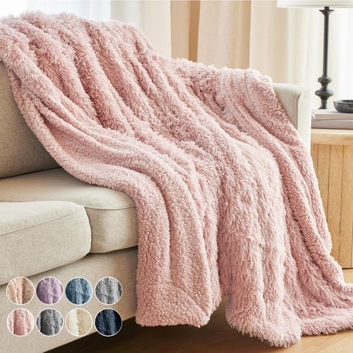 Connecticut Home Co Throw Blanket - Soft & Fluffy Cozy Decor | 70x60 Dusty Rose Sherpa for Bed & Couch