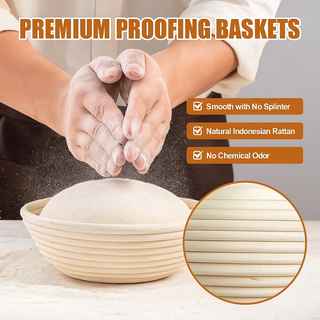 Proofing Baskets | Regine Switzerland Sourdough Bread Baking Set - 9-Inch Round & 10-Inch Oval with Liners