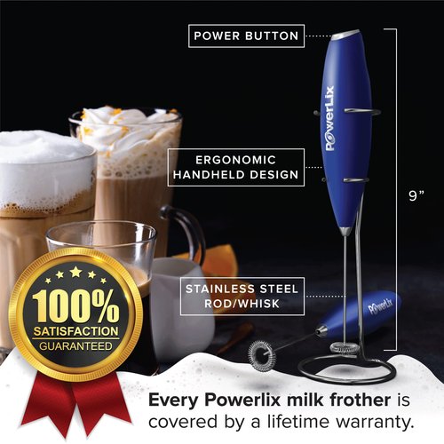 PowerLix Powerful Handheld Milk Frother With Stand Battery Operated Foam Maker Frother Wand For Coffee (A Black) (Deep Blue)