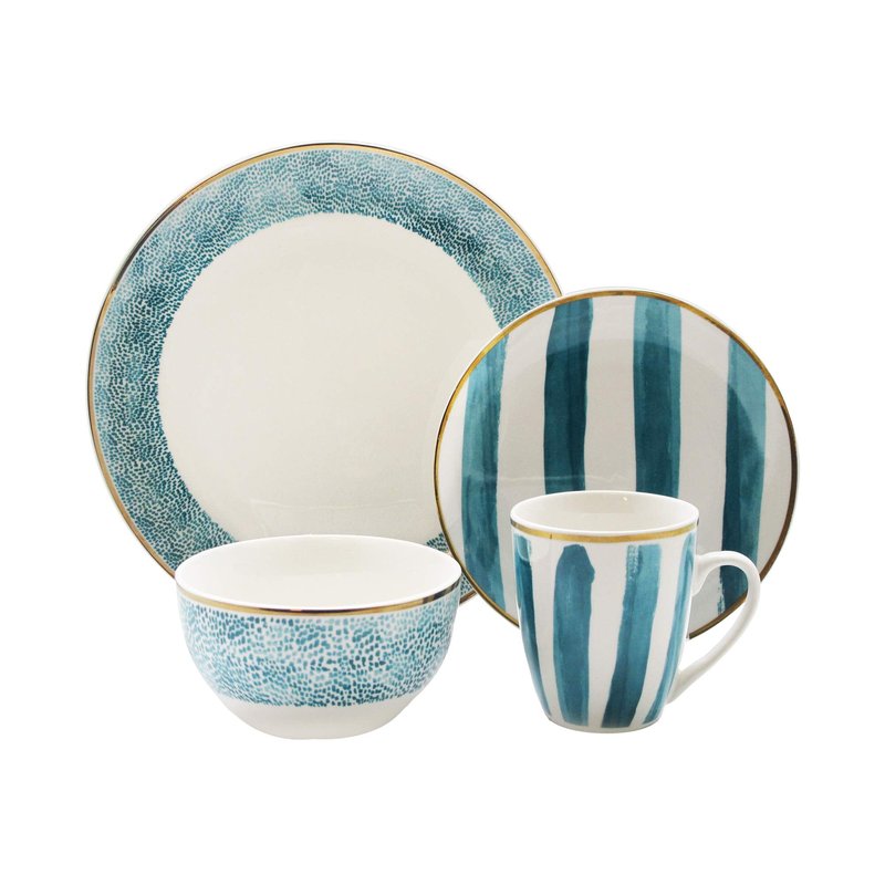 Delice Casual Round Dinnerware Set – 16-Piece Porcelain Dinner Party Collection w/ 4 Dinner Plates, 4 Salad Plates, 4 Bowls & 4 Mugs – Unique Gift Idea for Any Special Occasion or Birthday, Green