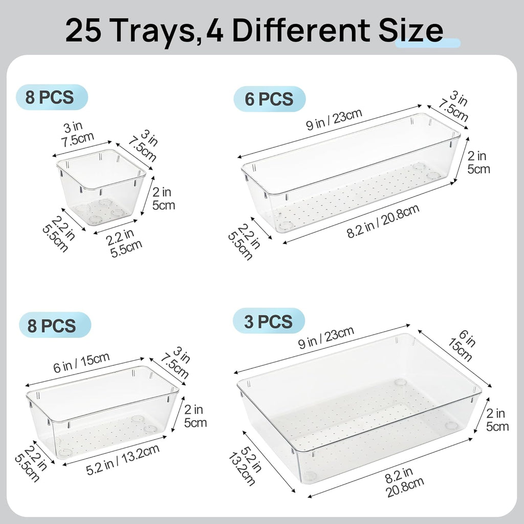 Vtopmart 25 PCS Desk Drawer Organizer Set - Versatile Plastic Storage Bins for Office & Bathroom