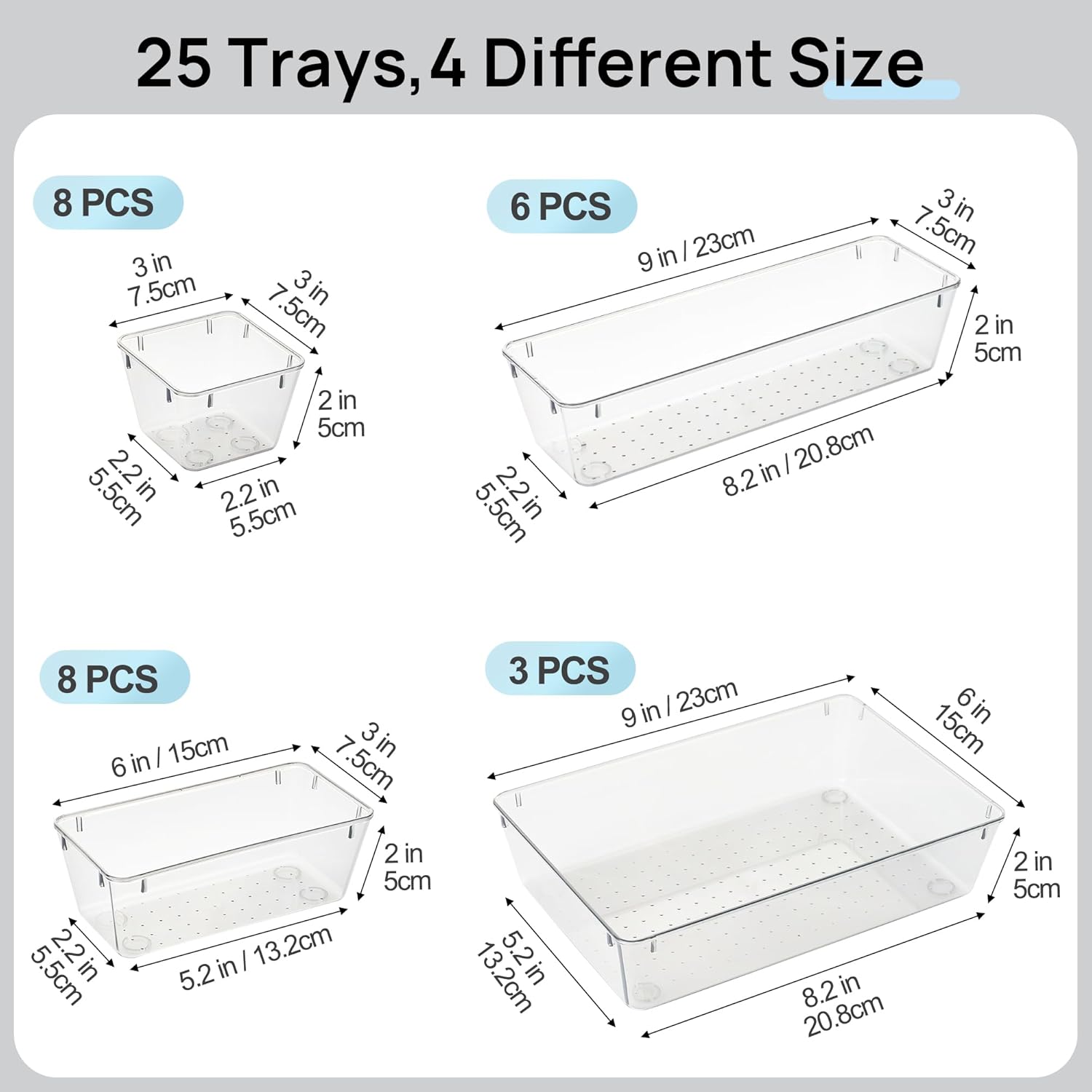 Vtopmart 25 PCS Desk Drawer Organizer Set - Versatile Plastic Storage Bins for Office & Bathroom