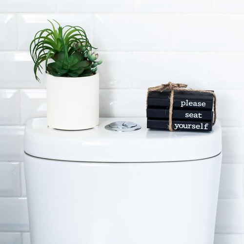 Farmhouse Bathroom Decor - Rustic Mini Wooden Books for Stylish Restroom Shelf - Black Accent