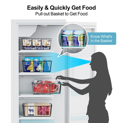 iSPECLE Refrigerator Organizer Bins - 5 Pack Fridge Storage Baskets Bins for 25 / 26 / 27.4 / 28 Cu.Ft Refrigerator Freezer Sort and Easily Get Food Stop Food Falling out Allow Air Circulation, Black