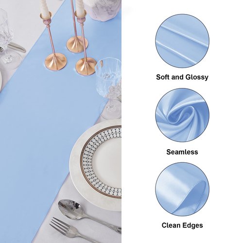 flohar 12Pack Table Runner 12 x 108 Inches Satin Silk Table Runner for Wedding, Birthday Party, Banquets, Graduations Decoration, fit Rectange and Round Table-Blue Mist