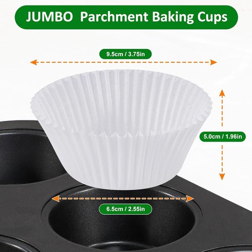 Caperci Jumbo Muffin Liners - 200 Pcs White Baking Cups, Non-Stick & Grease-Proof, Food Grade