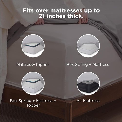 Bedsure Deep Pocket Queen Sheets Set - Soft & Cooling GentleSoft Fabric - Fits Mattresses Up to 21" - Light Grey, 4-Piece