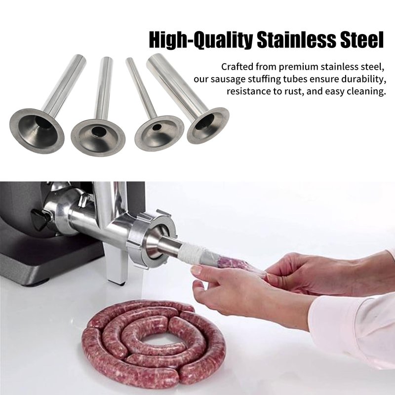 Saihisday Stainless Steel Sausage Stuffer Tubes Food Meat Grinder Attachment Stainless Steel Sausage Stuffer Tubes for Meat Grinder Set of 4 (#8)