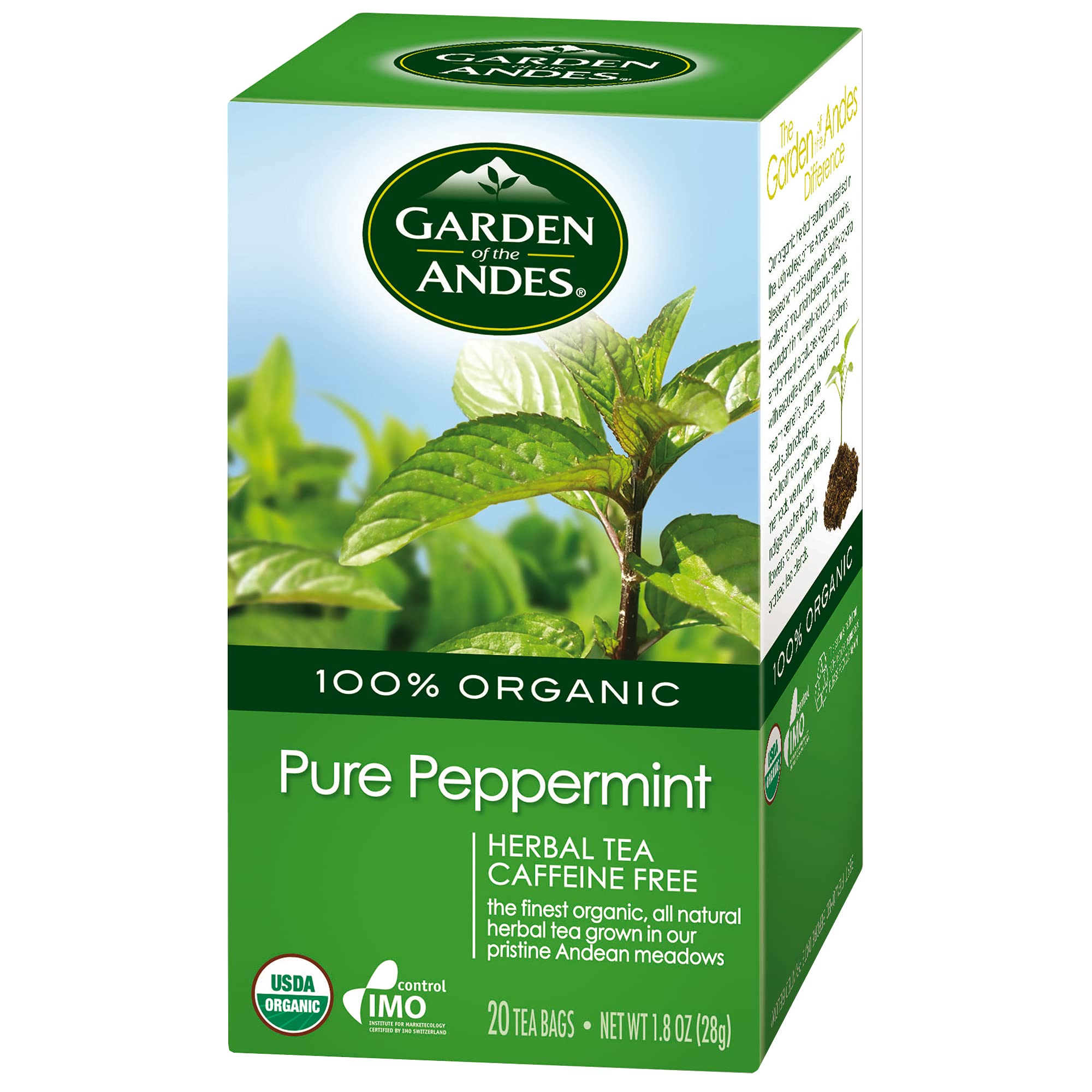 Garden of the Andes Herbal Organic Decaf Peppermint Hot Tea Bags, 0.9 oz, 20 Tea Bag Count (Pack of 6 Boxes)