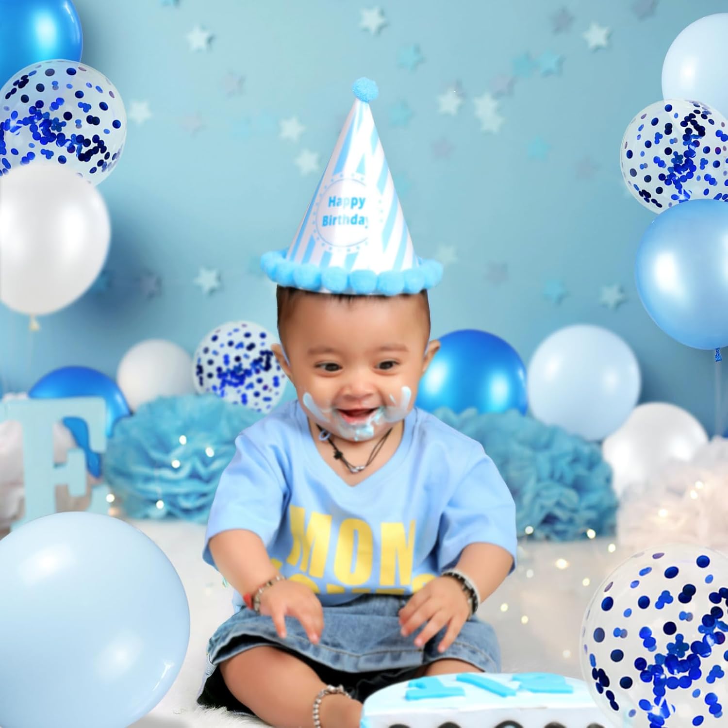 Skiennix 68-Pcs Blue and White Balloon Kit - 12-Inch Confetti Balloons for Birthday, Wedding, Baby Shower Decor