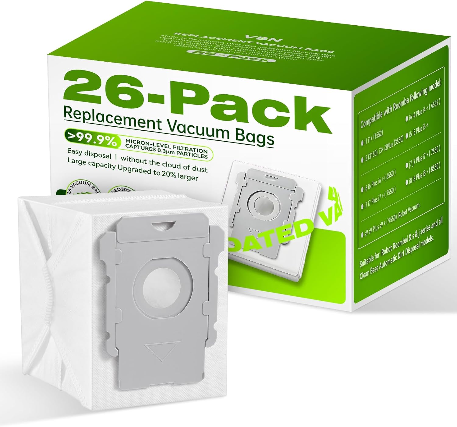VBN Vacuum Bags for iRobot Roomba i Series | 26-Pack Compatible with i3+, i4+, i5+, i6+, i7+, i8+, j7+, j8+, j9+, s9+