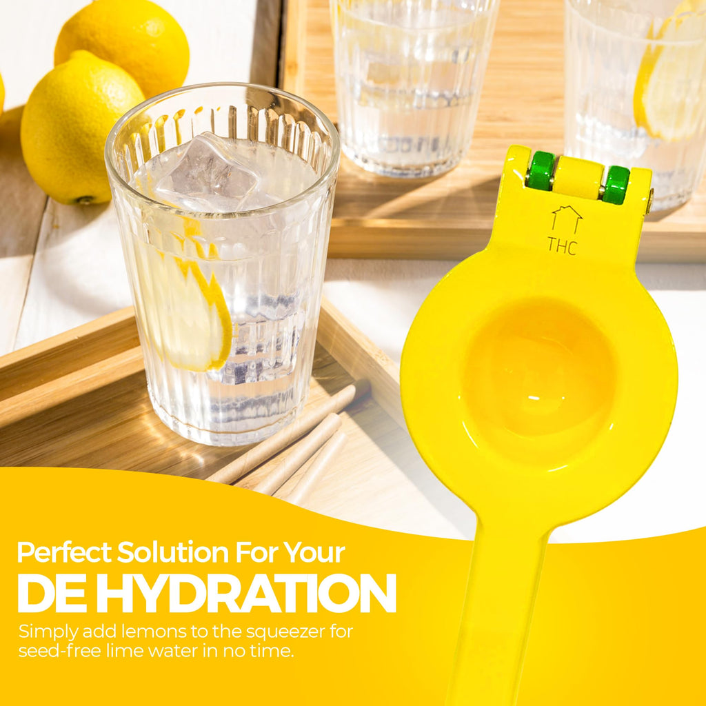 The HomeFlow Co.’s 2-in-1 Lemon & Lime Squeezer, Heavy-Duty Manual Citrus Juicer, High-Extraction Hand Press with Seed Filter, Durable Metal, Dishwasher-Safe, Easy To Use & Clean (Yellow & Green)