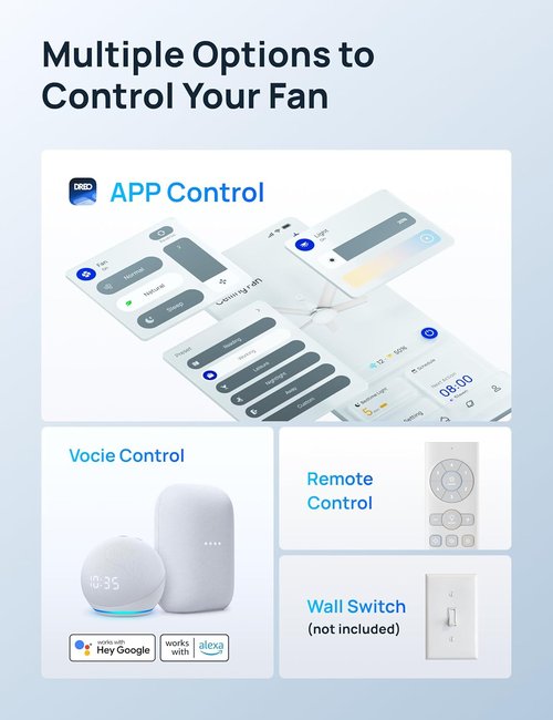 Dreo Smart Ceiling Fan - 52 Inch with Dimmable LED Lights, 12 Speeds & Quiet DC Motor | Remote & Alexa Control
