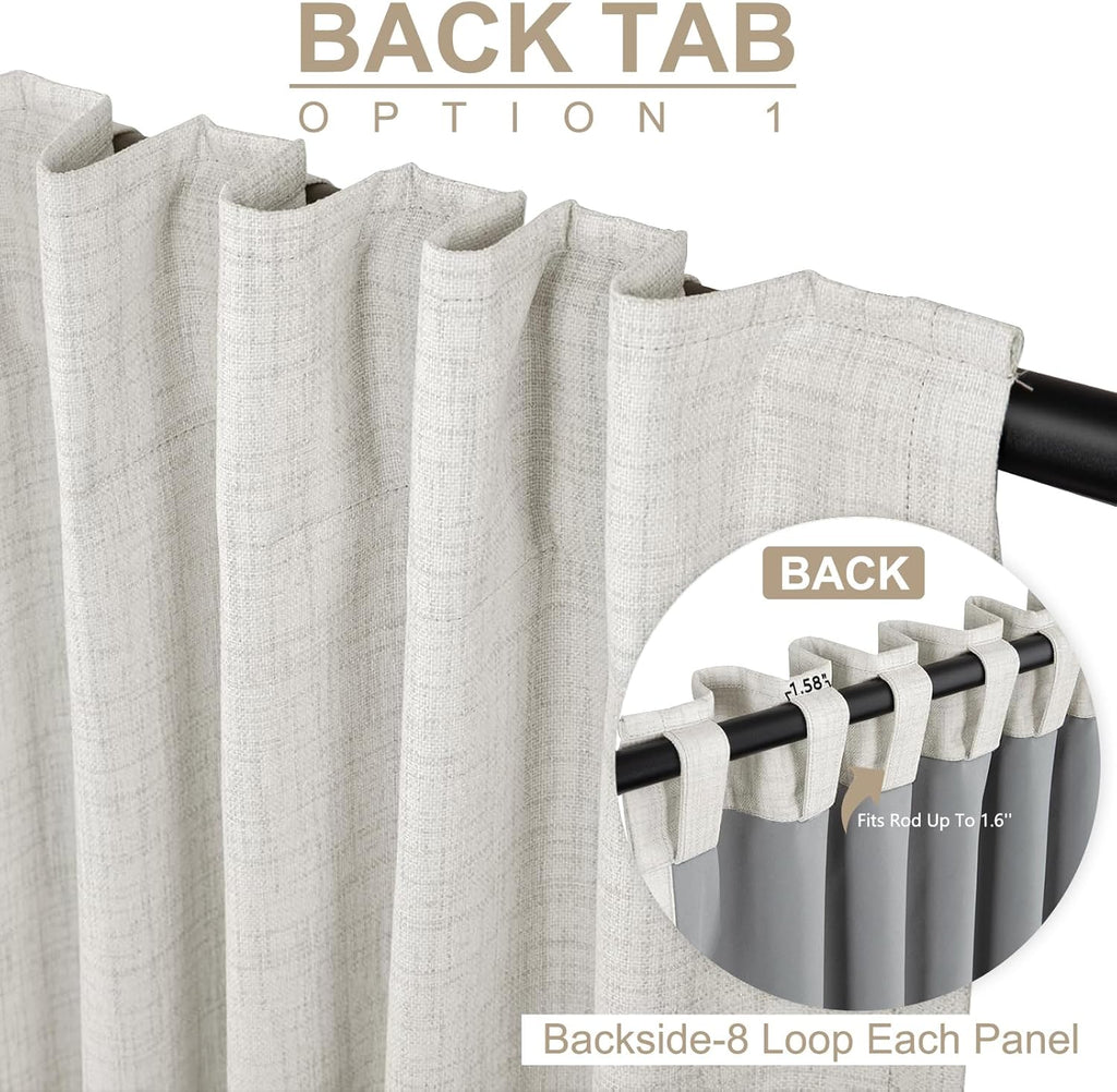 Skiennix 100% Blackout Linen Curtains - Thermal Insulated Drapes for Bedroom | 50" W x 108" L, Beige