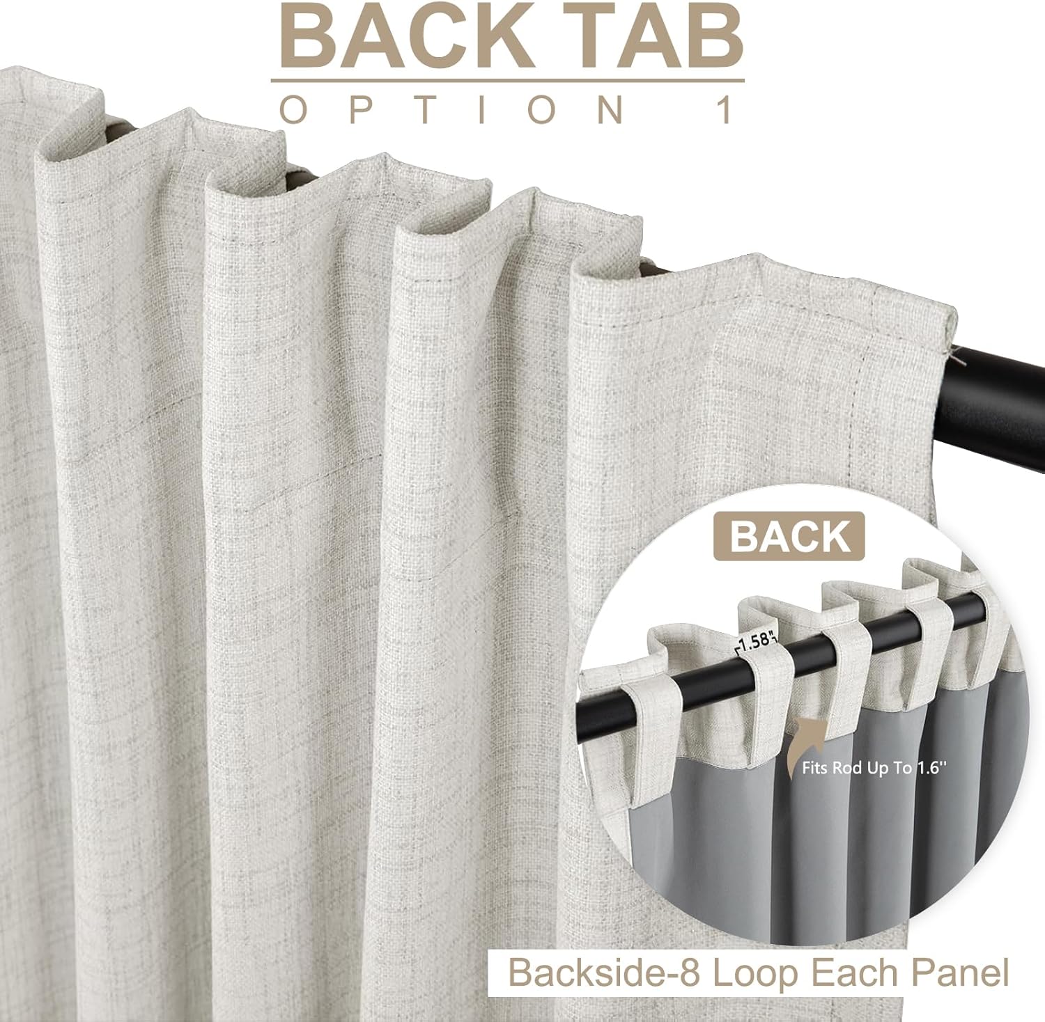 Skiennix 100% Blackout Linen Curtains - Thermal Insulated Drapes for Bedroom | 84" Long, Beige