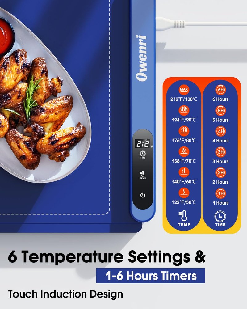 Warming Mat for Food Extra Large - Roll Up Food Warming Mat with 6 Level Adjustable Temperature, Fast Full Surface Heating Silicone Electric Warming Tray for Parties, Buffets, Home Use, Travel