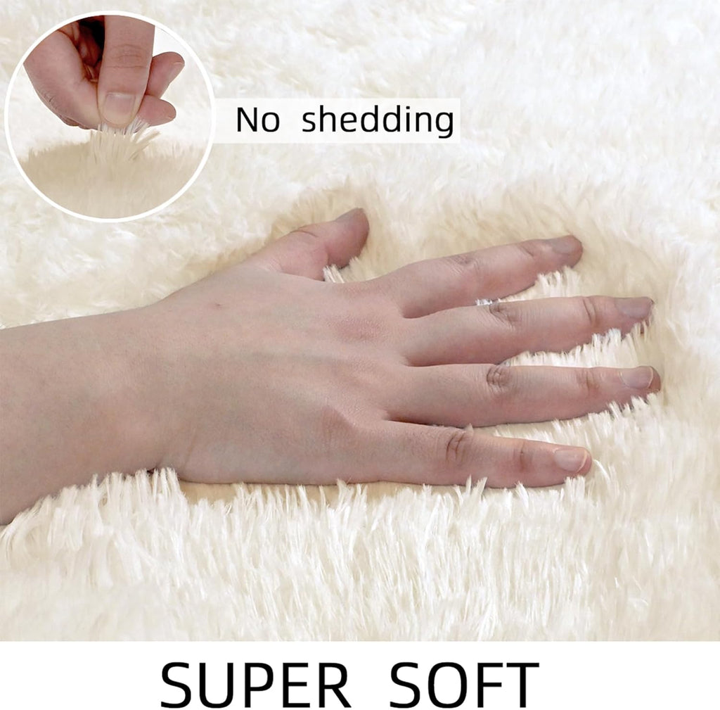 Skiennix Fluffy Cream Area Rug - Ultra Soft Non-Slip Design for Bedroom & Living Room | 2x3 ft