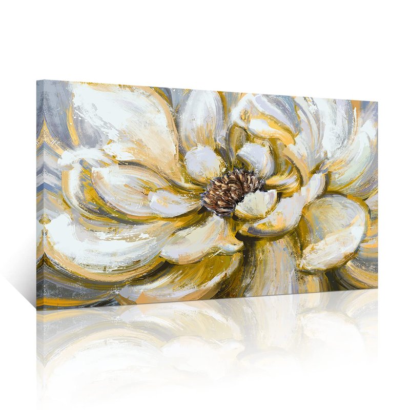 HOMEOART Yellow Flower Painting Living Room Bedroom Decor Floral Picture Canvas Art Print Framed Ready to Hang 20x36Inch