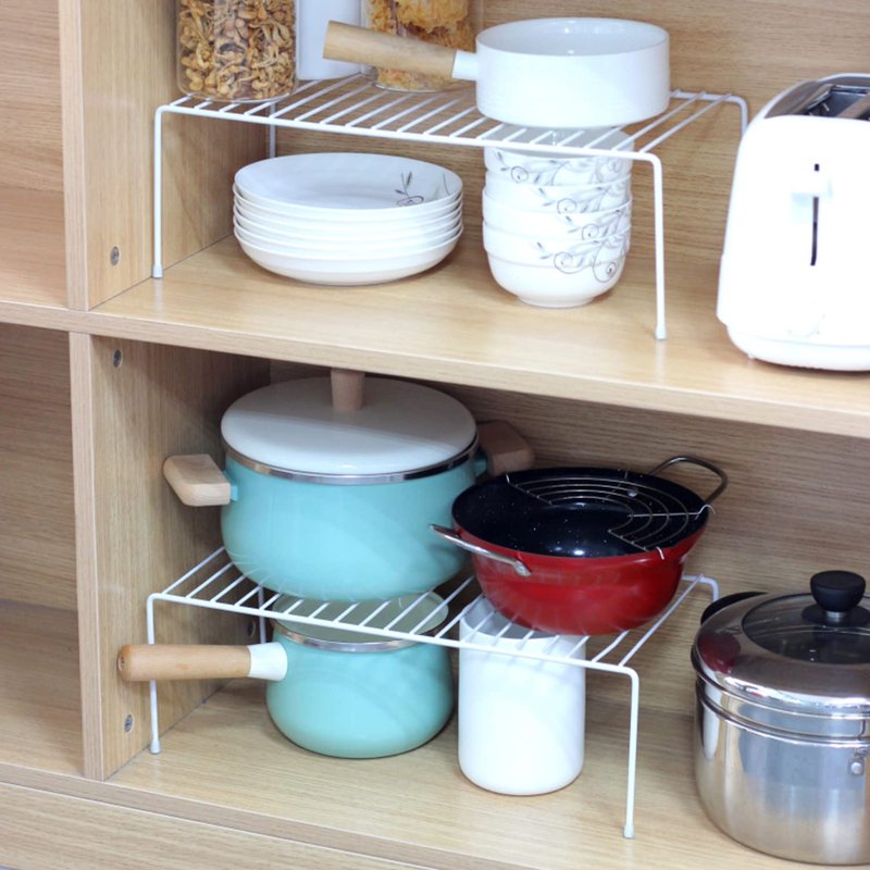 GEDLIRE Kitchen Cabinet Shelf Organizer Set of 2, Large (15.7 x 9.4 inch) Metal Wire Pantry Storage Shelves, Dish Plate Racks for Cabinets, Freezer, Counter, Cupboard Organizers and Storage, White