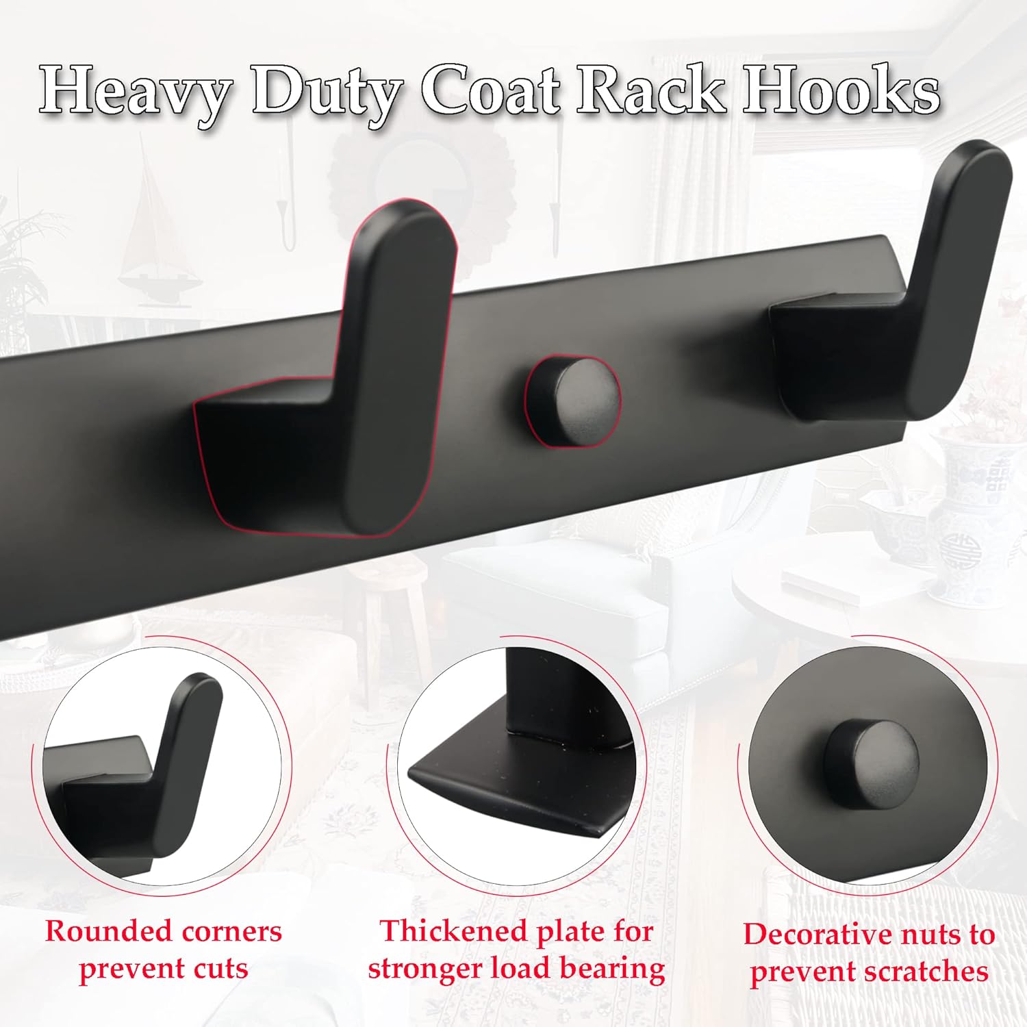 ULIBERMAGNET Magnetic Hooks - Heavy Duty Magnetic Hanger for Coats, Towels & Bags | Matte Black, 4 Hooks