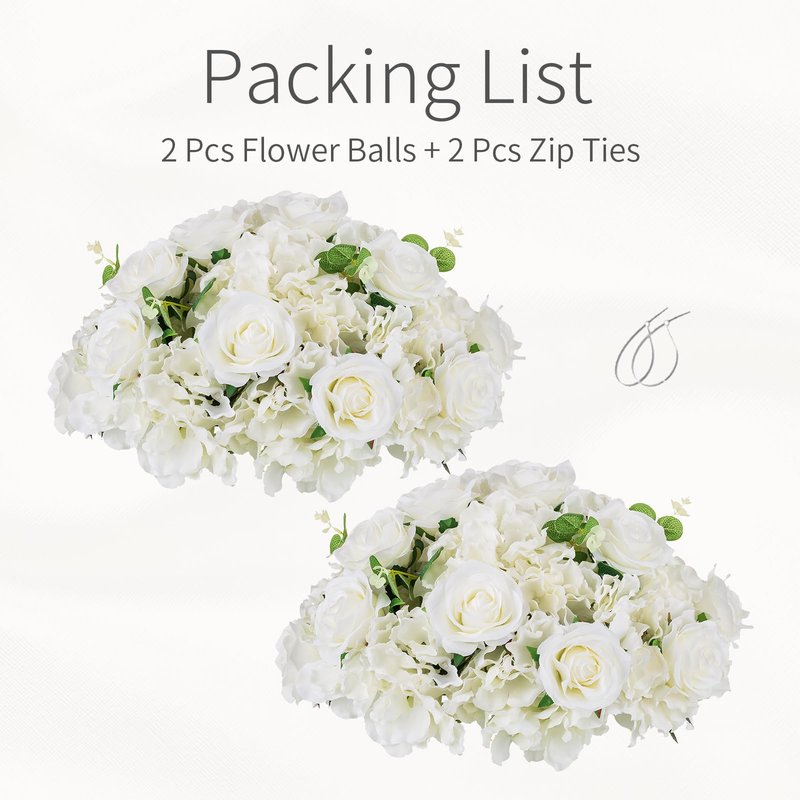Inweder White Flowers Balls for Centerpieces: 2 PCS 15.7" Diam Flower Centerpieces for Tables in Wedding Reception Decorations Arrangement for Party Celebration Planners
